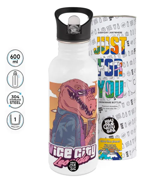 Vice City Leonida — White water bottle with straw, stainless steel 600ml