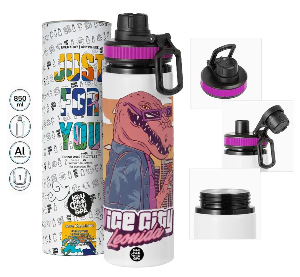 Vice City Leonida — Metallic water bottle with safety lid, 850ml aluminum