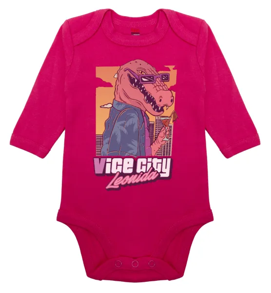 Vice City Leonida — Μακρυμάνικο βρεφικό φορμάκι, 0-18 μηνών, ΡΟΖ, 100% Organic Cotton