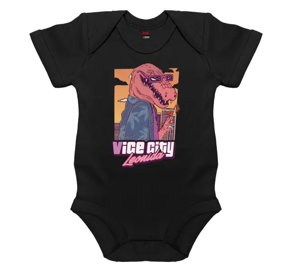 Vice City Leonida — Βρεφικό φορμάκι μωρού, 0-18 μηνών, ΜΑΥΡΟ, 100% Organic Cotton, κοντομάνικο