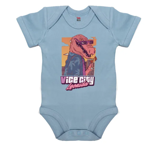 Vice City Leonida — Short-sleeve baby bodysuit, 0-18 months, blue, 100% organic cotton