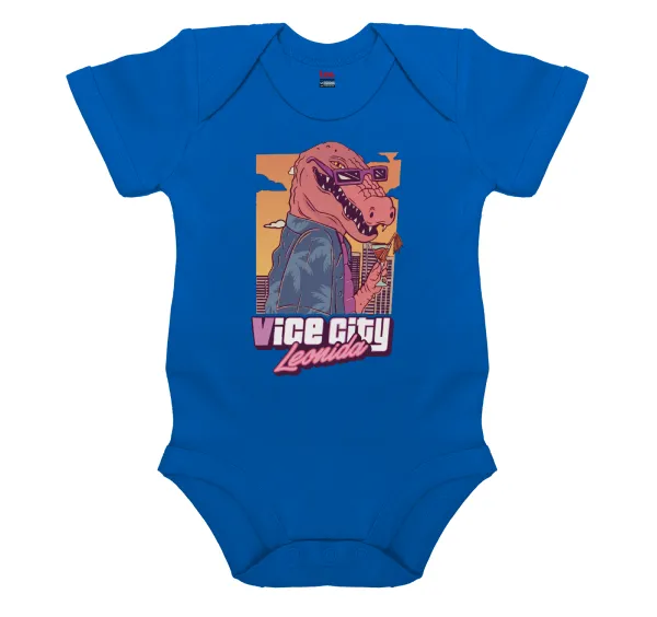 Vice City Leonida — Short-sleeve baby bodysuit, cobalt blue, 100% organic cotton