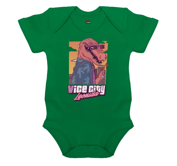 Vice City Leonida — Short-sleeve baby bodysuit, GREEN, 100% organic cotton
