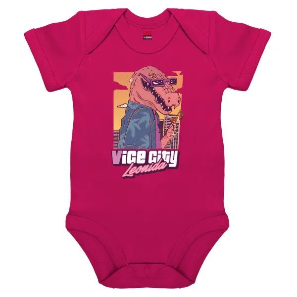 Vice City Leonida — Short-sleeve baby bodysuit, 0-18 months, PINK, 100% organic cotton