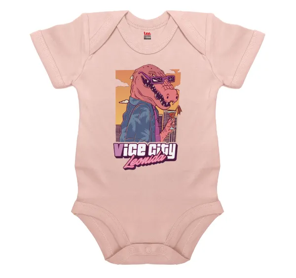 Vice City Leonida — Short-sleeve baby bodysuit, 0-18 months, POWDER PINK, 100% organic cotton