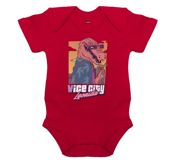 Vice City Leonida — Short-sleeve baby bodysuit, RED, 100% organic cotton