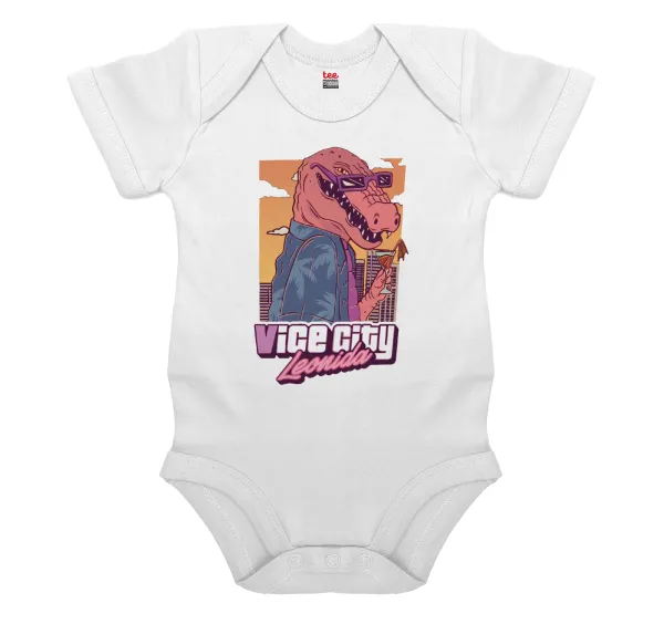 Vice City Leonida — Short-sleeve baby bodysuit, 0-24 months, WHITE, 100% organic cotton