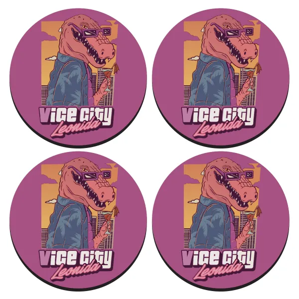 Vice City Leonida — ΣΕΤ 4 Σουβέρ ξύλινα στρογγυλά (9cm)