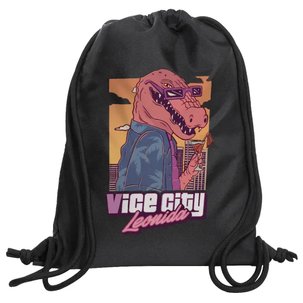 Vice City Leonida — Τσάντα πλάτης πουγκί GYMBAG Μαύρη, με τσέπη (40x48cm) & χονδρά κορδόνια