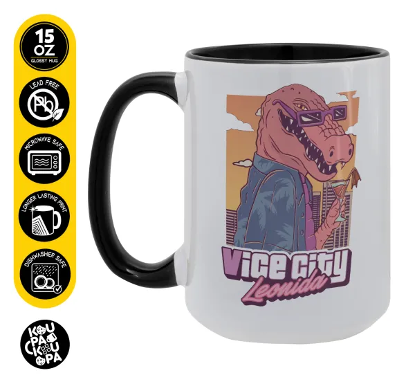 Vice City Leonida — Mega mug 15oz, black ceramic, 450ml