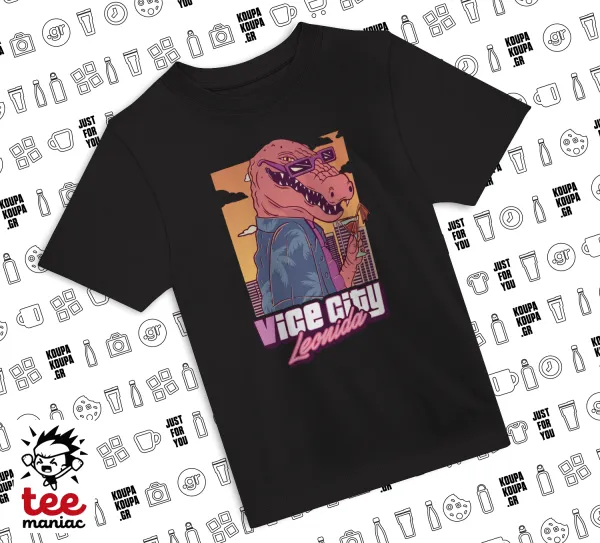 Vice City Leonida — ΜΑΥΡΟ Άνετο παιδικό T-Shirt από 100% βαμβάκι, για κάθε μέρα. Vegan & OEKO-TEX πιστοποιημένο.