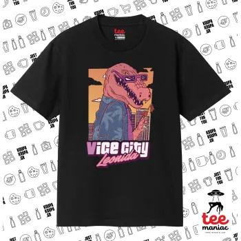 Vice City Leonida, ΜΑΥΡΟ Κλασικό T-Shirt, διπλής ραφής, χωρίς πλευρικές ραφές από 100% βαμβάκι. Vegan & OEKO-TEX πιστοποιημένο.