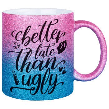 Better late than ugly, Κούπα Χρυσή/Μπλε Glitter, κεραμική, 330ml
