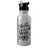Water bottle Silver with straw, stainless steel 600ml
