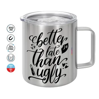 Better late than ugly, Double-walled stainless steel mug 300ml with temperature-retaining lid
