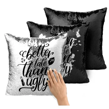 Better late than ugly, Μαξιλάρι καναπέ Μαγικό Μαύρο με πούλιες 40x40cm περιέχεται το γέμισμα