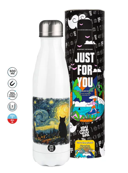 Black Cat — Metal mug thermos White (Stainless steel), double wall, 500ml