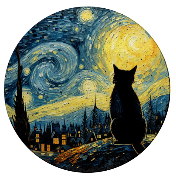 Black Cat — Round glass cutting board (30cm)