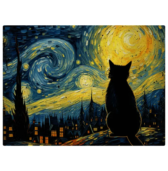 Starry Night Cat — Επιφάνεια κοπής γυάλινη (38x28cm)