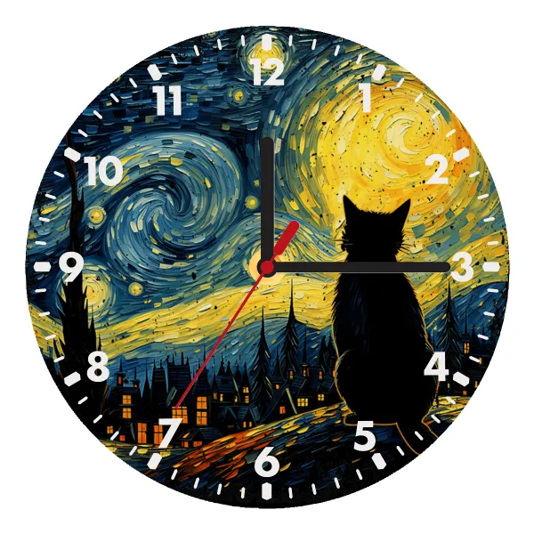 Black Cat — Wooden wall clock (20cm)