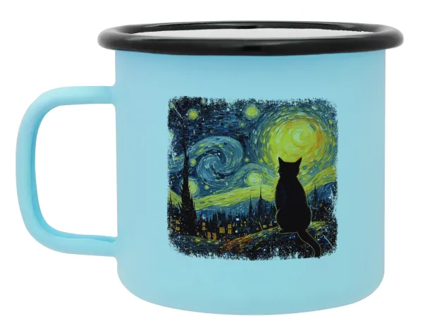 Starry Night Cat — Κούπα Μεταλλική εμαγιέ ΜΑΤ σιέλ 360ml