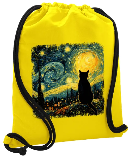 Black Cat — Backpack pouch GYMBAG Yellow, with pocket (40x48cm) & thick cords