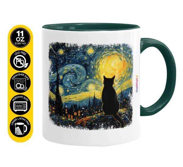 Black Cat — Mug colored green, ceramic, 330ml