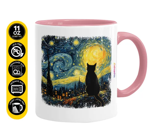 Black Cat — Mug colored pink, ceramic, 330ml