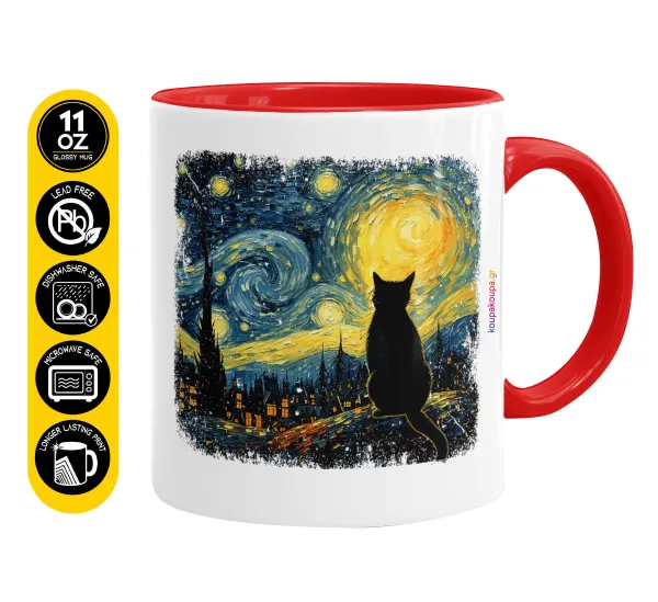 Black Cat — Mug colored red, ceramic, 330ml
