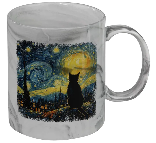 Black Cat — Mug ceramic marble style, 330ml