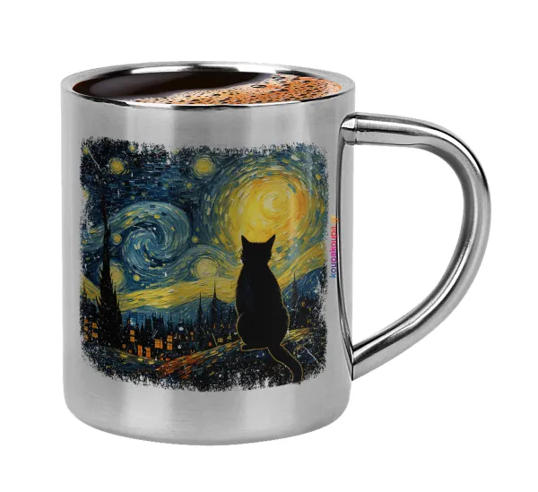 Starry Night Cat — Κουπάκι μεταλλικό διπλού τοιχώματος για espresso (220ml)
