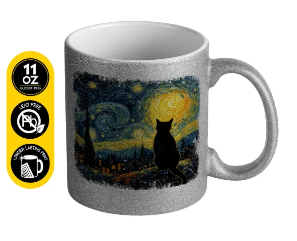 Starry Night Cat — Glitter Ασημένια