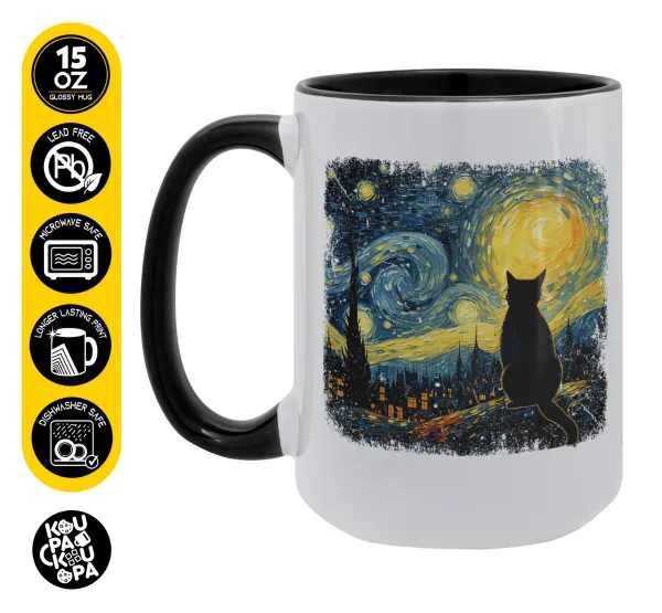 Black Cat — Mega mug 15oz, black ceramic, 450ml