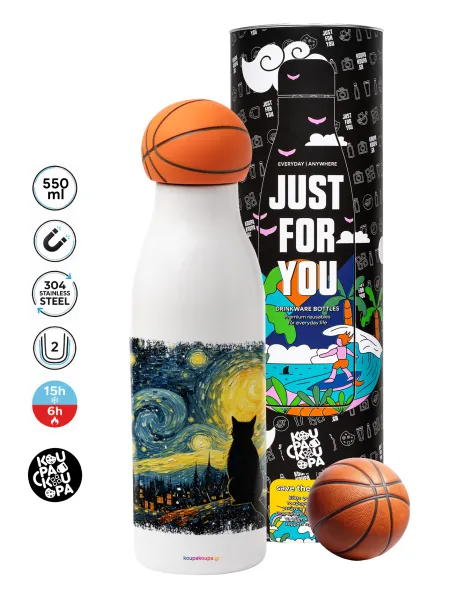 Black Cat — Bascetball Metal mug thermos, double wall, 550ml