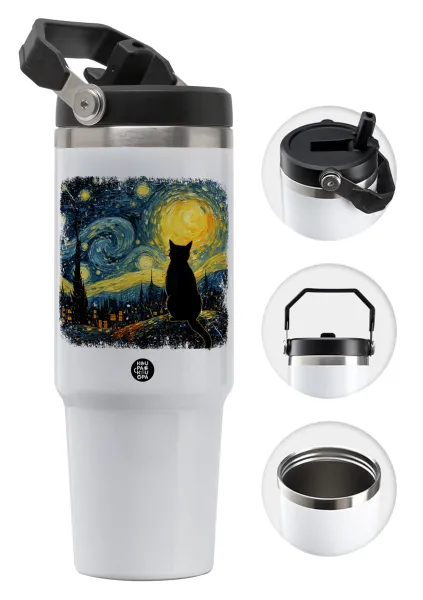 Black Cat — 30oz stainless Steel Tumbler with Handle