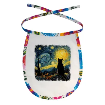 Starry Night Cat, Σαλιάρα μωρού αλέκιαστη με κορδόνι Χρωματιστή