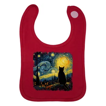 Starry Night Cat, Σαλιάρα με Σκρατς Κόκκινη 100% Organic Cotton (0-18 months)