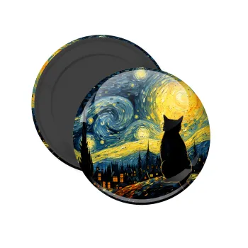 Starry Night Cat, Μαγνητάκι ψυγείου στρογγυλό διάστασης 5cm