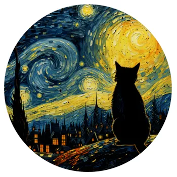 Starry Night Cat, Mousepad Στρογγυλό 20cm