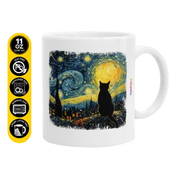 Starry Night Cat, Κούπα, κεραμική, 330ml
