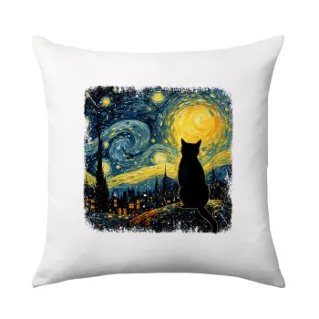 Starry Night Cat, Μαξιλάρι καναπέ 40x40cm περιέχεται το  γέμισμα