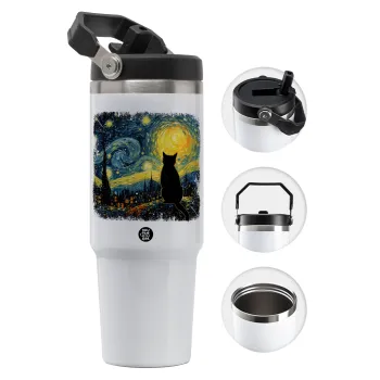 Starry Night Cat, Θερμός Ανοξείδωτο 30oz με χερούλι