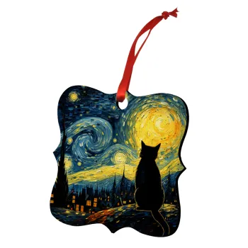 Starry Night Cat, Στολίδι Χριστουγεννιάτικο στολίδι polygon ξύλινο 7.5cm
