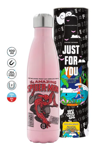 Spiderman the amazing — Metal mug thermos Pink Iridiscent (Stainless steel), double wall, 500ml