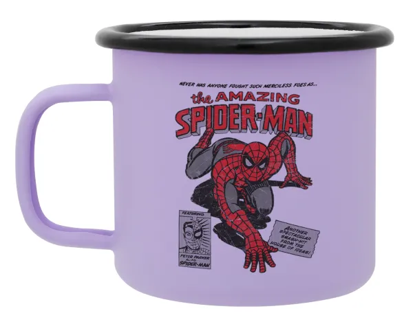 Spiderman the amazing — Metal enamel mug, matte light pastel purple, 360ml