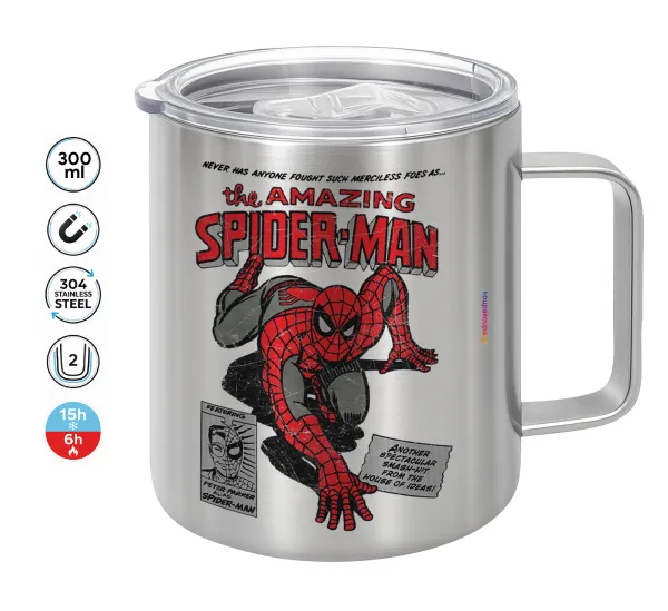 Spiderman the amazing — Double-walled stainless steel mug 300ml with temperature-retaining lid