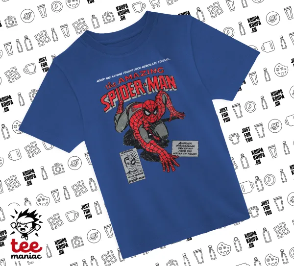 Spiderman the amazing — ΜΠΛΕ Παιδικό T-Shirt από 100% βαμβάκι, για κάθε μέρα. Vegan & OEKO-TEX πιστοποιημένο.