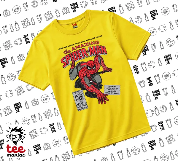 Spiderman the amazing — Κίτρινο Άνετο παιδικό T-Shirt από 100% βαμβάκι, για κάθε μέρα. Vegan & OEKO-TEX πιστοποιημένο.