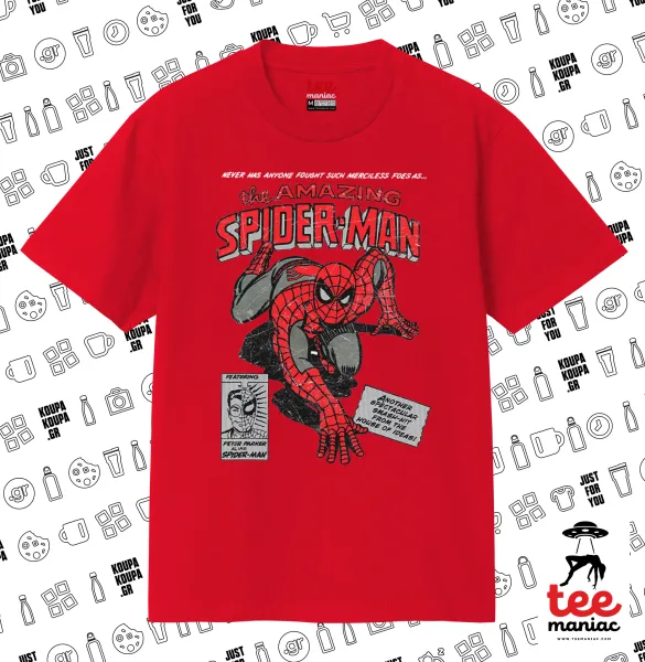 Spiderman the amazing — ΚΟΚΚΙΝΟ Κλασικό T-Shirt, διπλής ραφής, χωρίς πλευρικές ραφές από 100% βαμβάκι. Vegan & OEKO-TEX πιστοποιημένο.