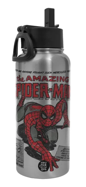 Spiderman the amazing — Metal mug thermo Silver with Straw and Spout Lid (Stainless steel), double wall, 950ml